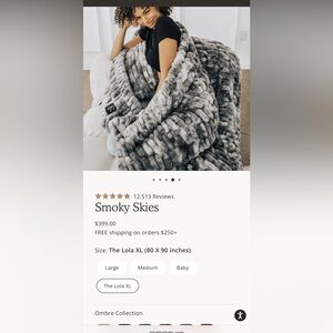 New Lola Blankets XL Throw Blanket Smokey Skies